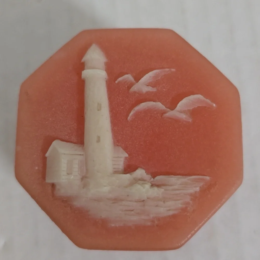 Vintage Raised Lighthouse Octagonal Trinket Box